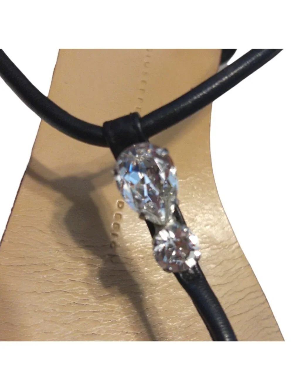 Giuseppe Zanotti Crystal Embellished Leather Thong Sandals 36.5 6.5 Bling Jewel